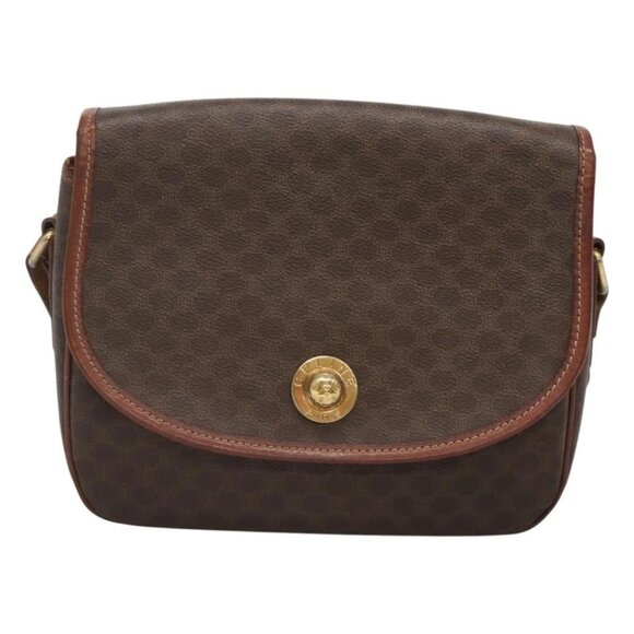 CELINE Macadam Canvas Shoulder Bag PVC Leather Brown Gold Auth - Picture 7 of 16